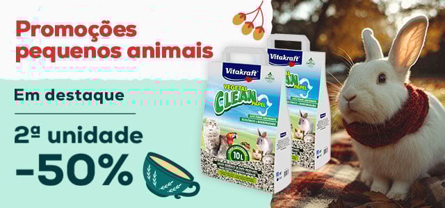 Vitakraft: 50% de desconto na 2ª unidade em Leito Vegetal Clean Papel Vitakraft 10 l