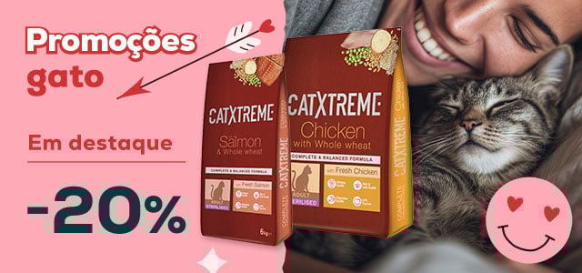 Catxtreme: -20% numa seleção de ração e -50% na 2ª unidade numa seleção de snacks para cão