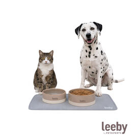 Leeby Tapete Antiderrapante para Comedouro em Forma de Gato Cinzento para c&atilde;es e gatos