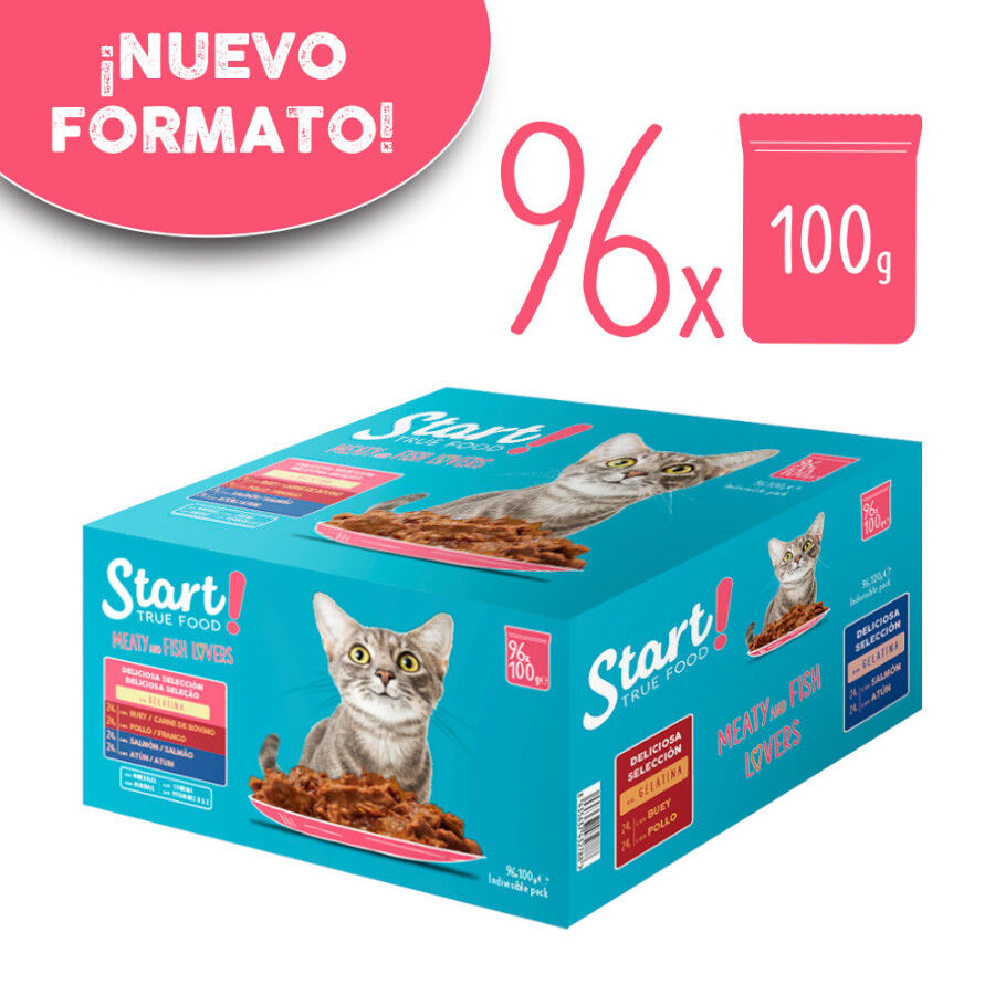 96 saquetas x 100 g Start Cat Alimento h&uacute;mido de carne. frango e peixe em saqueta para gatos , , large Imagem n&uacute;mero 2