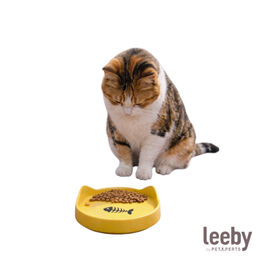 Leeby Comedouro de Cer&acirc;mica Amarelo com Orelhinhas para gatos