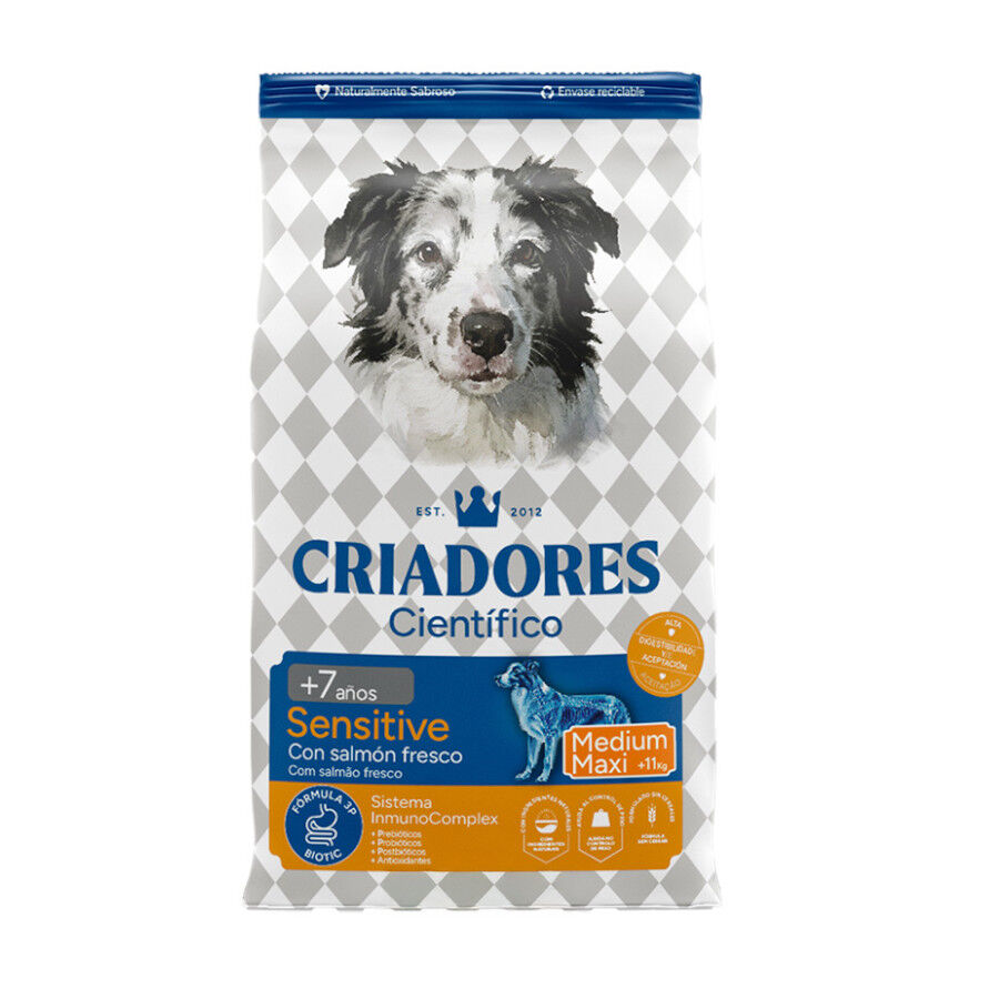 Criadores Cient&iacute;fico Senior Sensitive Medium-Maxi Ra&ccedil;&atilde;o de salm&atilde;o para c&atilde;es, , large Imagem n&uacute;mero 1