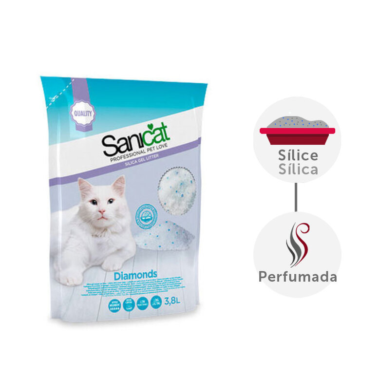 3.8 L Sanicat Diamonds Areia Sílica para gatos,  Imagem número 1 3.8 L Sanicat Diamonds Areia Sílica para gatos, , large Imagem número 1