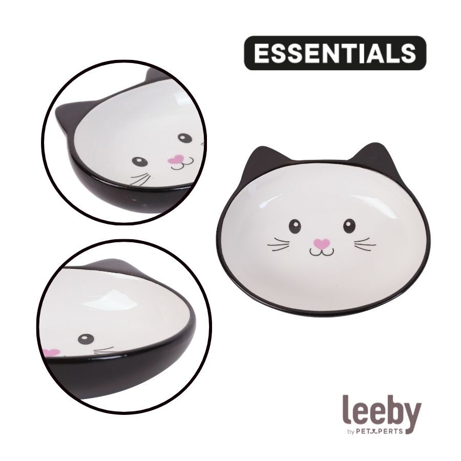Leeby Comedouro de Cer&acirc;mica Branco e Preto com Orelhinhas para gatos, , large Imagem n&uacute;mero 3