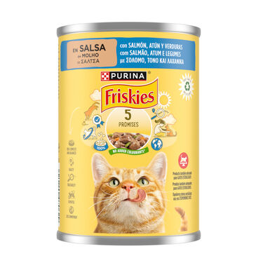 Purina Friskies Adult salmão e atum lata para gatos