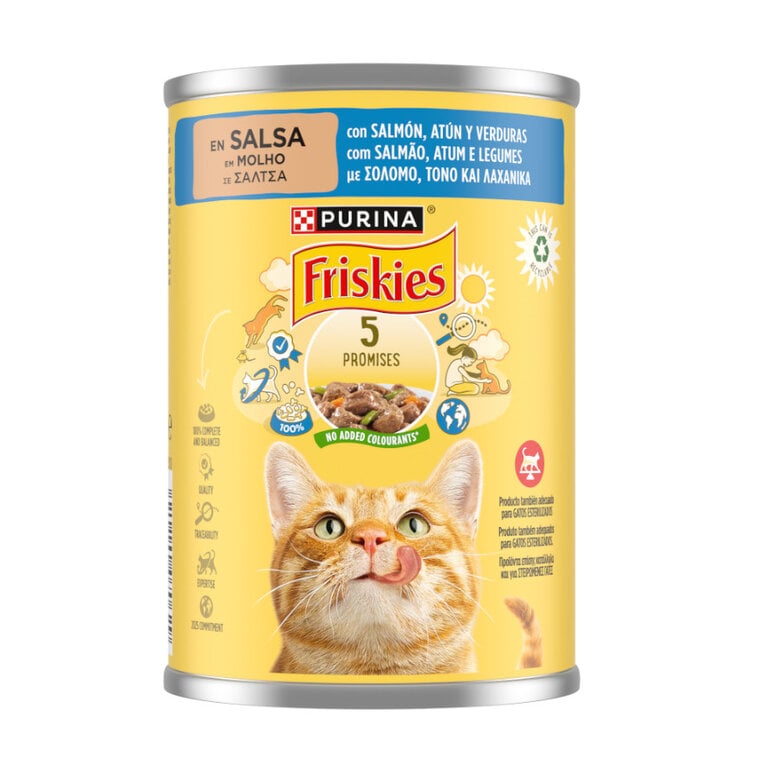 400 g Purina Friskies Adult salmão e atum lata para gatos,  Imagem número 1 400 g Purina Friskies Adult salmão e atum lata para gatos, , large Imagem número 1