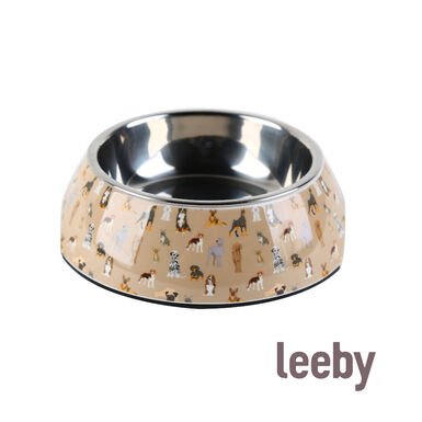Leeby Comedouro marrom em inox para cães