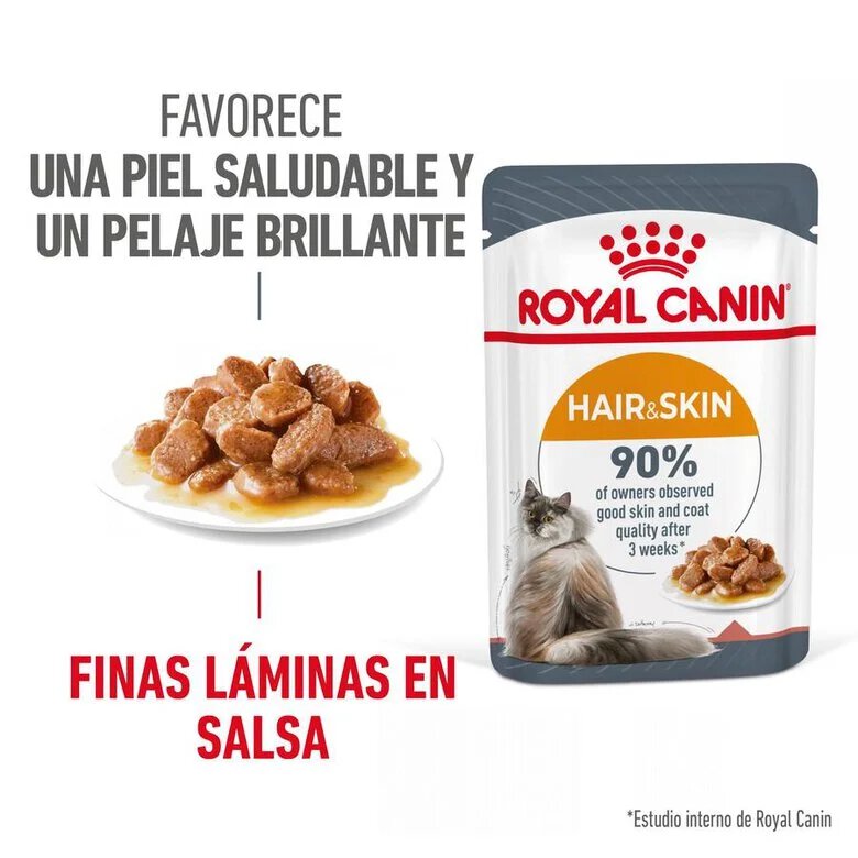 85 g Royal Canin Hair and Skin alimento húmido em molho saquetas para gatos,  Imagem número 2 85 g Royal Canin Hair and Skin alimento húmido em molho saquetas para gatos, , large Imagem número 2