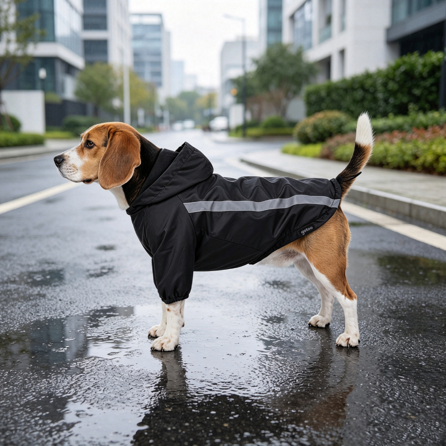 Gotoo Casaco Imperme&aacute;vel Refletor Preto para c&atilde;es, , large Imagem n&uacute;mero 1