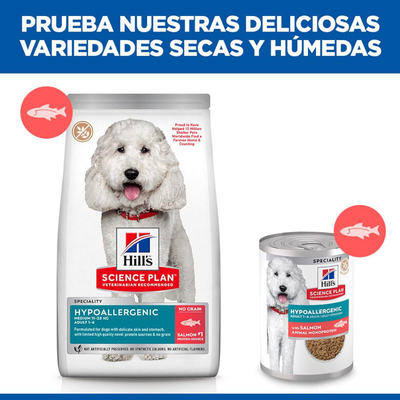 363 g Hill's Science Plan Hypoallergenic Alimento Húmido com Salmão para Cães Adultos,  Imagem número 6 363 g Hill's Science Plan Hypoallergenic Alimento Húmido com Salmão para Cães Adultos, , large Imagem número 6