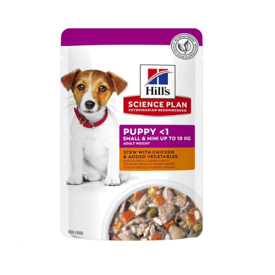 12 saquetas x 80 g Hill's Puppy Science Plan SmalleMini Guisado de Frango e Vegetais saqueta Pack poupan&ccedil;a!, , large Imagem n&uacute;mero 2