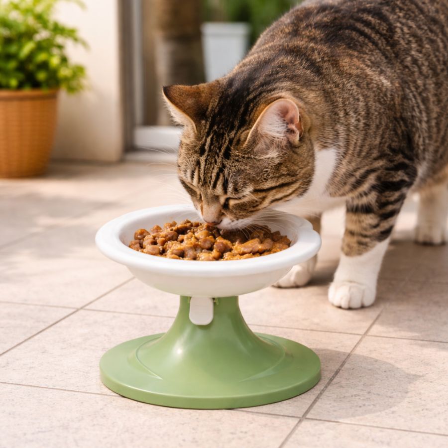 Leeby Comedouro Elevado Inclinado em Cer&acirc;mica Estilo Flor para gatos, , large Imagem n&uacute;mero 1