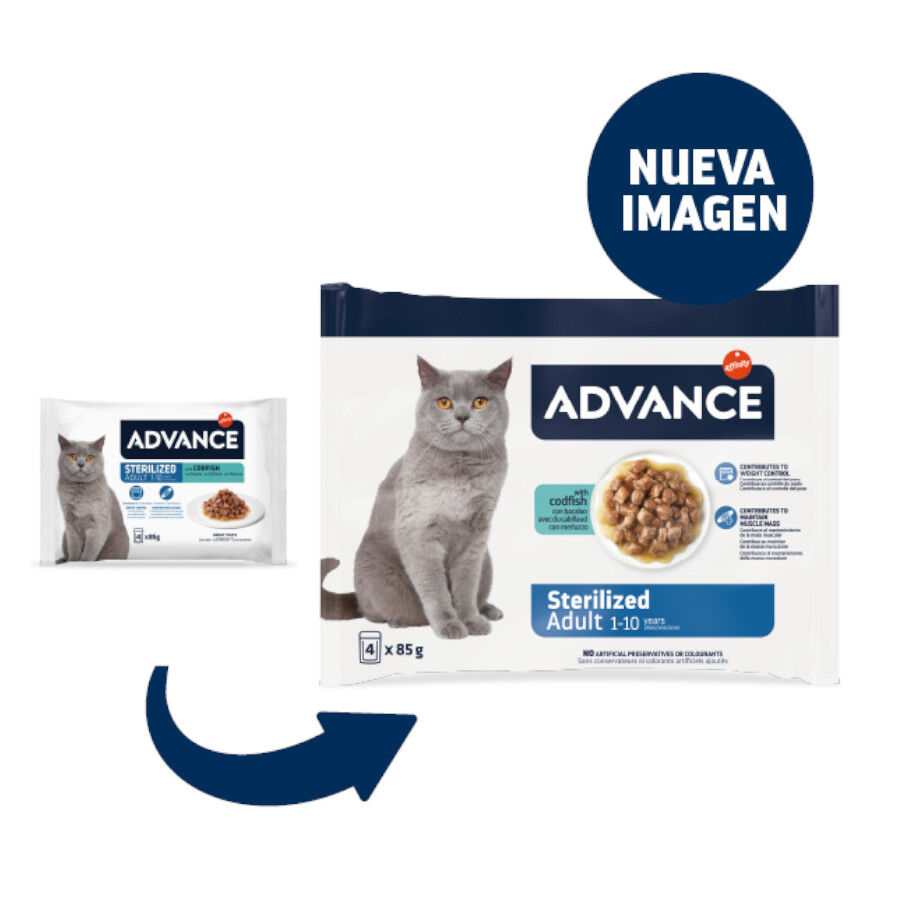 4 saquetas x 85 g Advance Sterilized Adult Bacalhau saquetas para gatos, , large Imagem n&uacute;mero 2