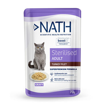 Nath Adult Sterilised Filetes de Peru Saqueta em molho para gatos 