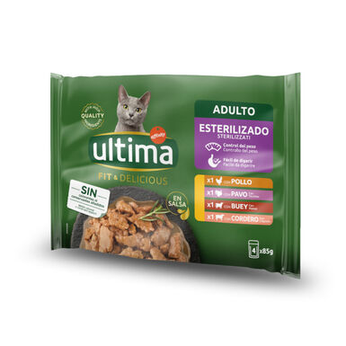 Ultima Fit e Delicious carne saqueta em molho para gatos