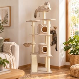 Leeby Boucle Collection &aacute;rvore arranhadora XL com camas e brinquedos para gatos
