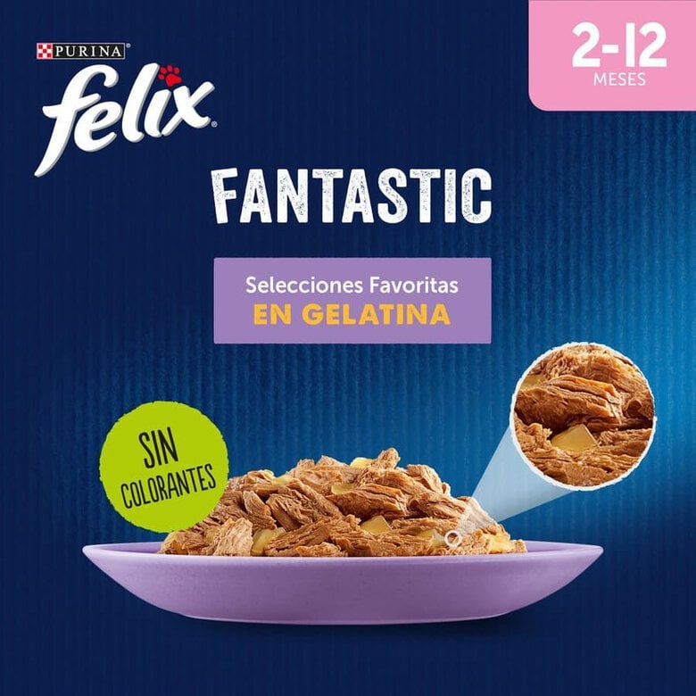 4 saquetas x 85 g Felix Junior Fantastic Carne e Peixe em Geleia saqueta - Multipack,  Imagem número 2 4 saquetas x 85 g Felix Junior Fantastic Carne e Peixe em Geleia saqueta - Multipack, , large Imagem número 2