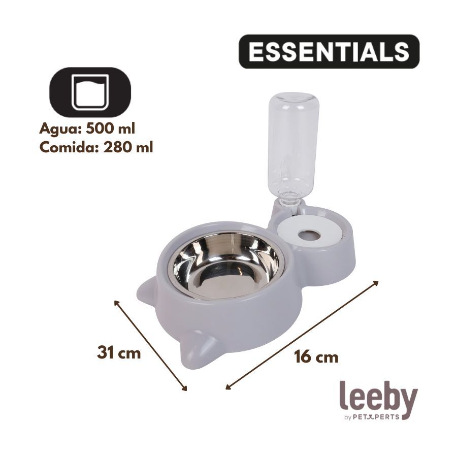 Leeby Comedouro e Dispensador de &Aacute;gua 2 em 1 em A&ccedil;o Inoxid&aacute;vel Cinzento para gatos, , large Imagem n&uacute;mero 4