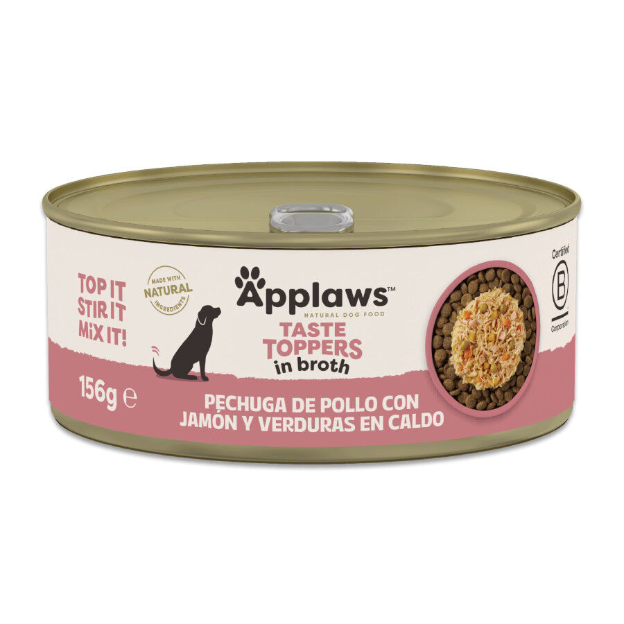 156 g Applaws Taste Toppers Frango com Presunto e Legumes em Molho lata para c&atilde;es, , large Imagem n&uacute;mero 1