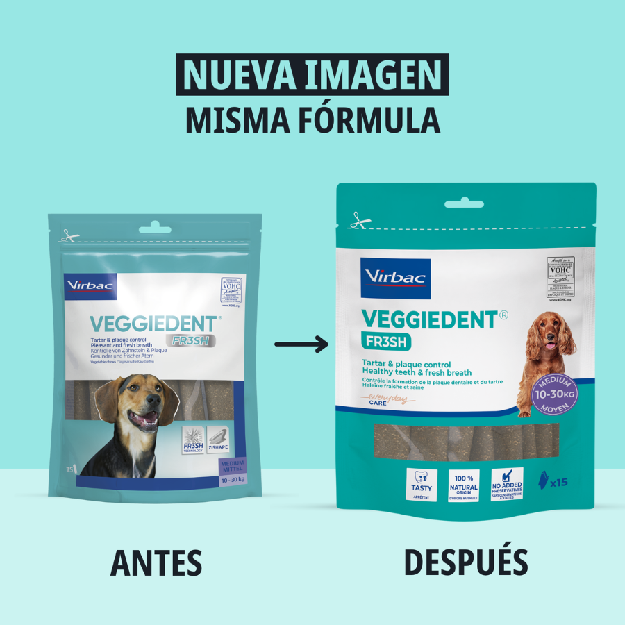 15 sticks Virbac Snacks Dent&aacute;rios Veggiedent Fresh para c&atilde;es de ra&ccedil;a m&eacute;dia, , large Imagem n&uacute;mero 3