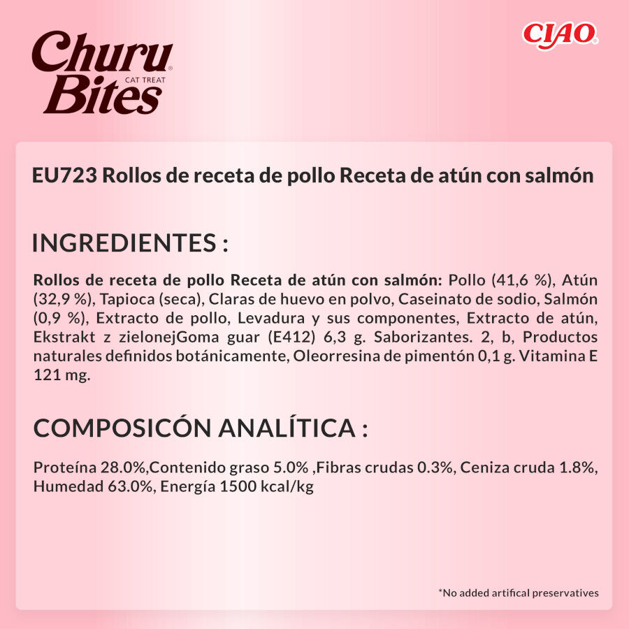 3 saquetas x 10 g Churu Snacks Bites de Frango e Atum com Salm&atilde;o para gatos, , large Imagem n&uacute;mero 4