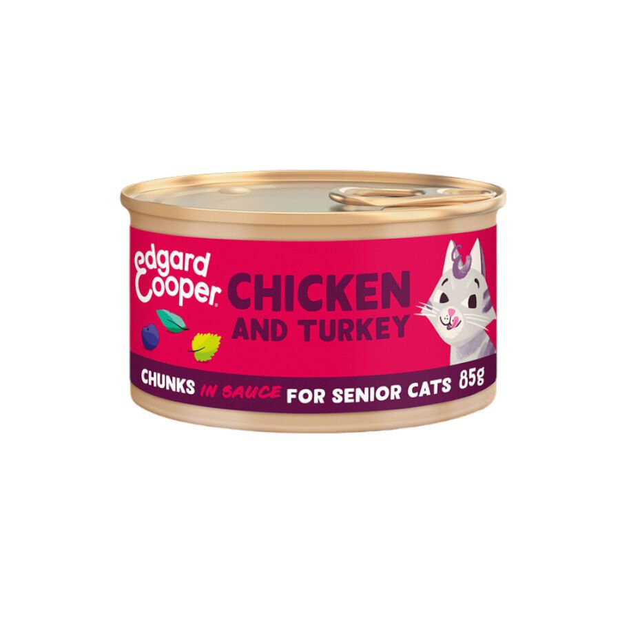 85 g Edgard & Cooper Senior Alimento h&uacute;mido de frango e peru em lata para gatos   , , large Imagem n&uacute;mero 1