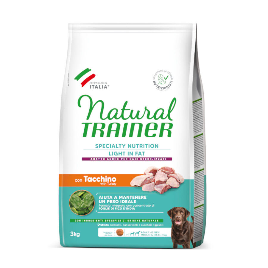 3 kg Natural Trainer Adult Light in Fat Medium & Maxi Ra&ccedil;&atilde;o de peru para c&atilde;es, , large Imagem n&uacute;mero 1