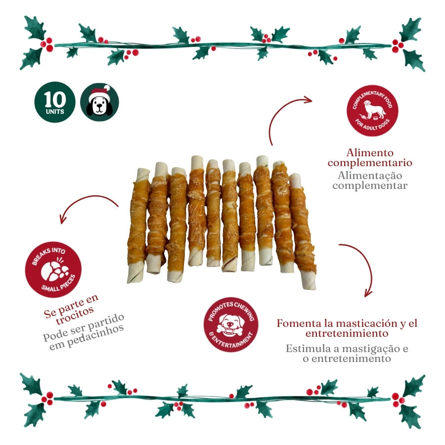 1 pack x 10 uns. Wonder Christmas Rolinhos Revestidos com Frango Snacks para C&atilde;es, , large Imagem n&uacute;mero 3