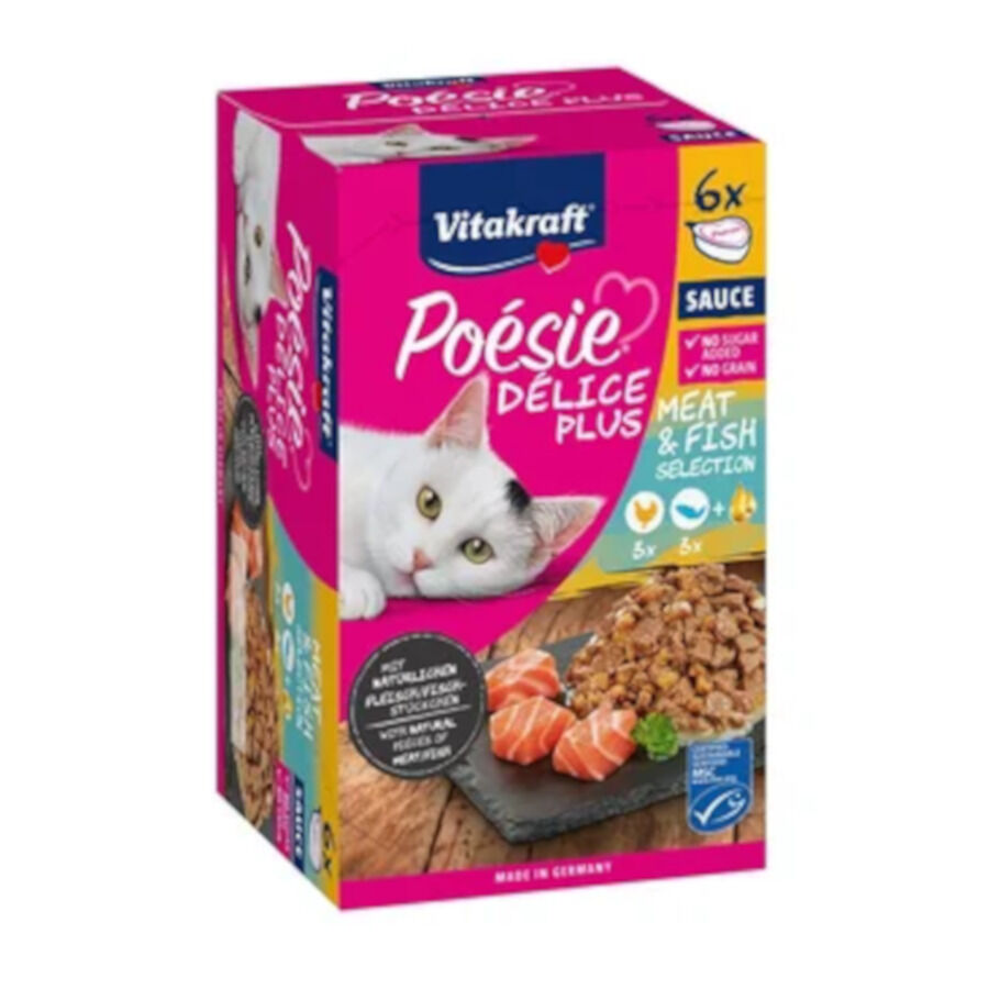 24 saquetas x 85 g Vitakraft Po&eacute;sie Delice mais Frango e Salm&atilde;o em Molho para Gatos Pack Poupan&ccedil;a!, , large Imagem n&uacute;mero 1