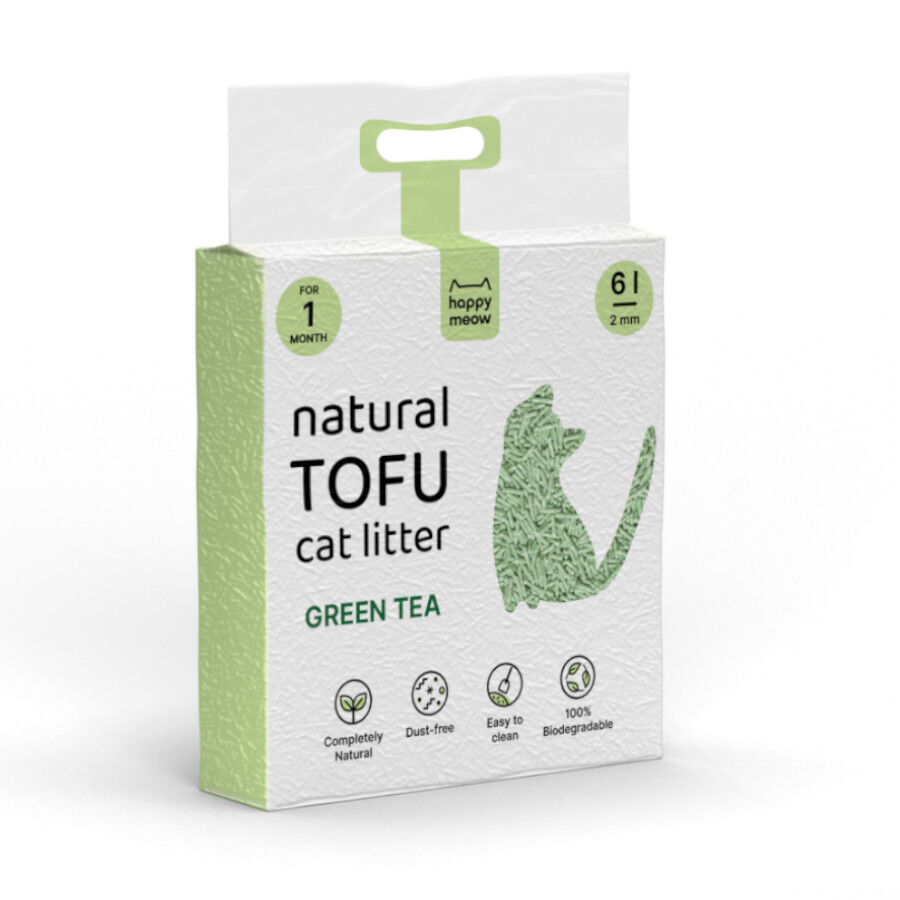 6 L Happy Meow Natural Tofu Aglomerante Ch&aacute; Verde para gatos, , large Imagem n&uacute;mero 1