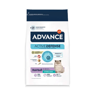 Advance Active Defense Sterilized Hairball Peru e Cevada ração para gatos