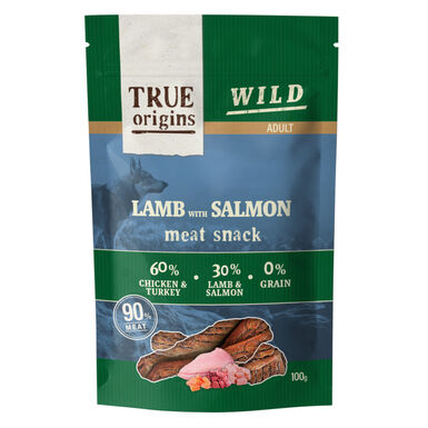 True Origins Tiras Wild Adult Borrego e Salmão para cães 