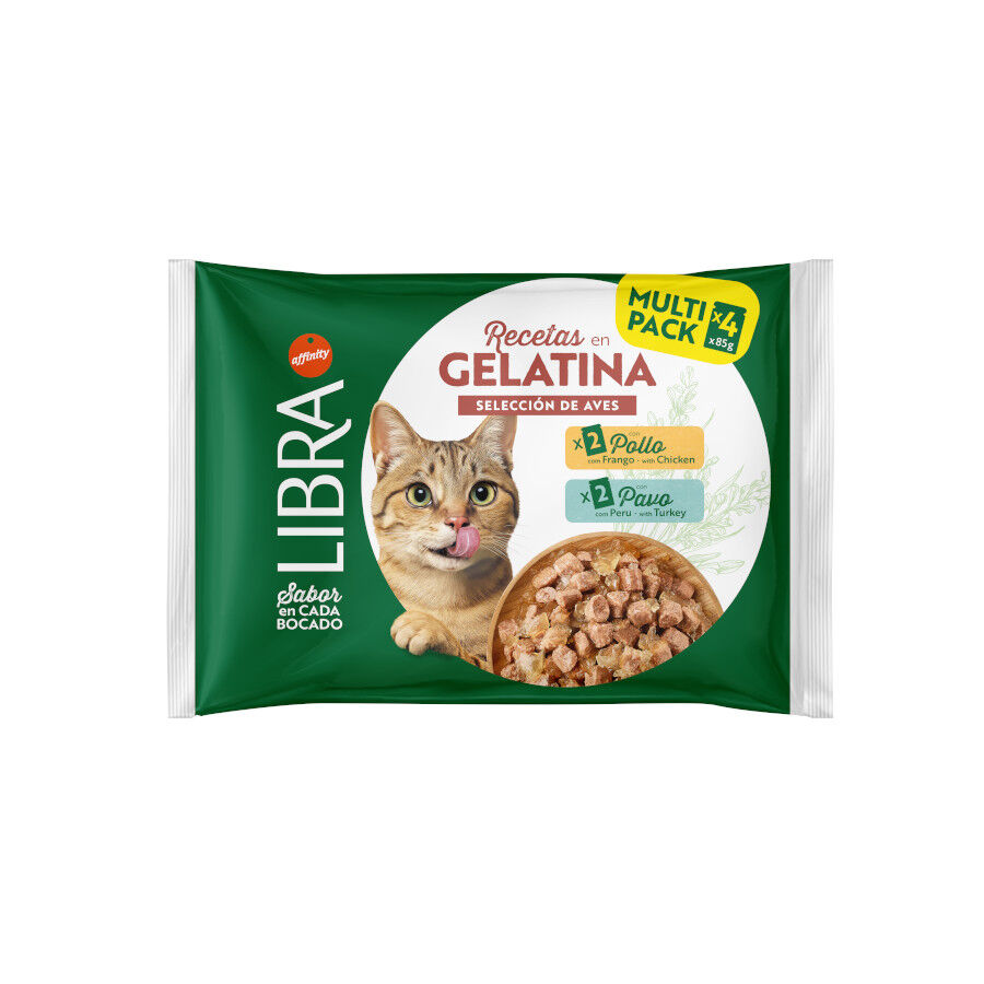 4 paquetas x 85 g Libra Comida h&uacute;mida de frango e peru em gelatina para gatos, , large Imagem n&uacute;mero 1