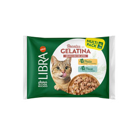 Libra Comida h&uacute;mida de frango e peru em gelatina em saquetas para gatos