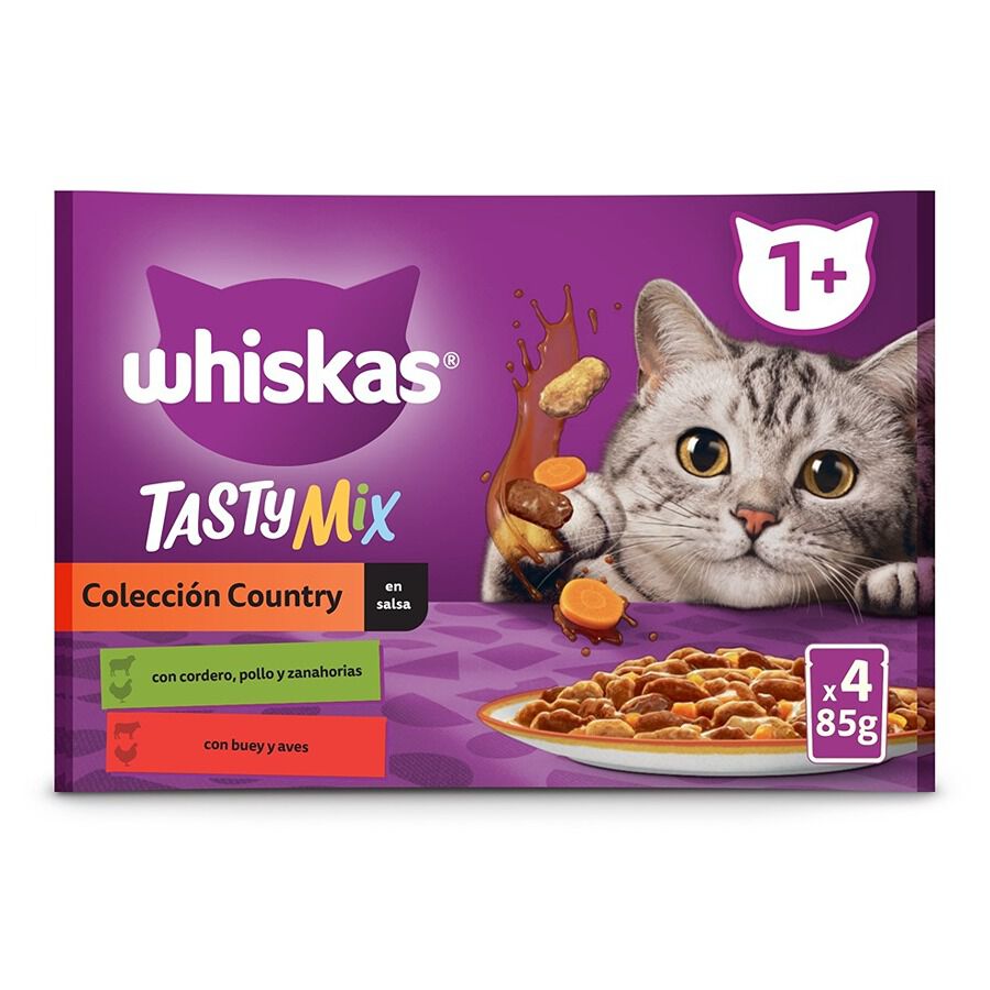 4 saquetas x 85 g Whiskas Tasty Mix Cole&ccedil;&atilde;o Country Molho em Saqueta para Gatos adultos, , large Imagem n&uacute;mero 1