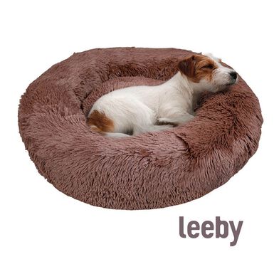 Leeby Cama Redonda Anti Stress Castanha para cães
