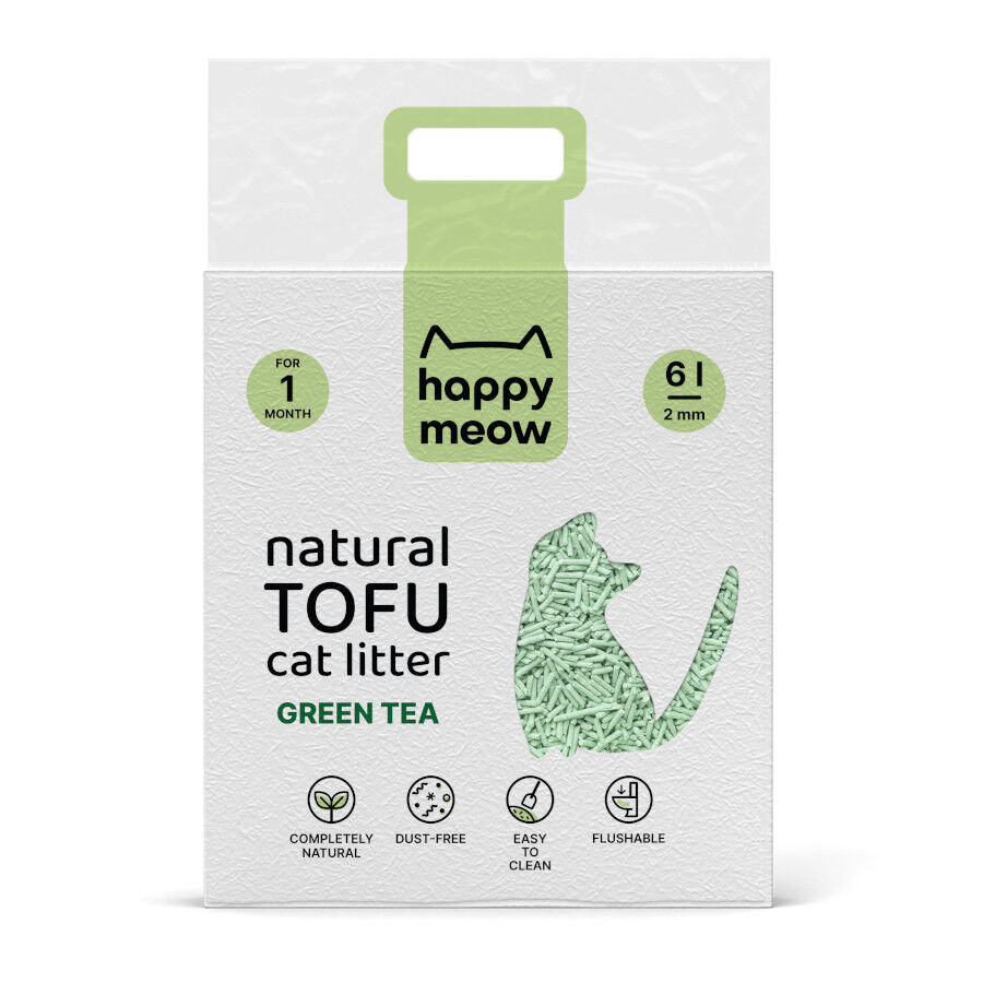 6 L Happy Meow Natural Tofu Aglomerante Ch&aacute; Verde para gatos, , large Imagem n&uacute;mero 1