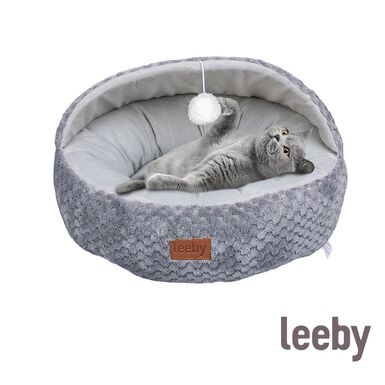 Leeby Alcofa Cinzenta e Branca com Brinquedo para gatos