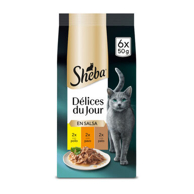 Sheba Délices du Jour em comida úmida para gato com frango, peru e molho de pato