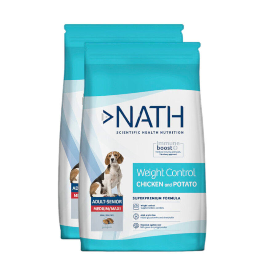 2 x 12 kg Nath Adult Medium Maxi Weight Control Frango ra&ccedil;&atilde;o para c&atilde;es  Pack poupan&ccedil;a!, , large Imagem n&uacute;mero 1