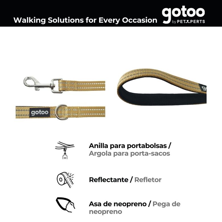 Gotoo Trela de nylon reflexiva bege para cães,  Imagem número 3 Gotoo Trela de nylon reflexiva bege para cães, , large Imagem número 3