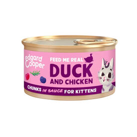 Edgard & Cooper Kitten Pedaços de Pato e Frango com molho em lata para gatos