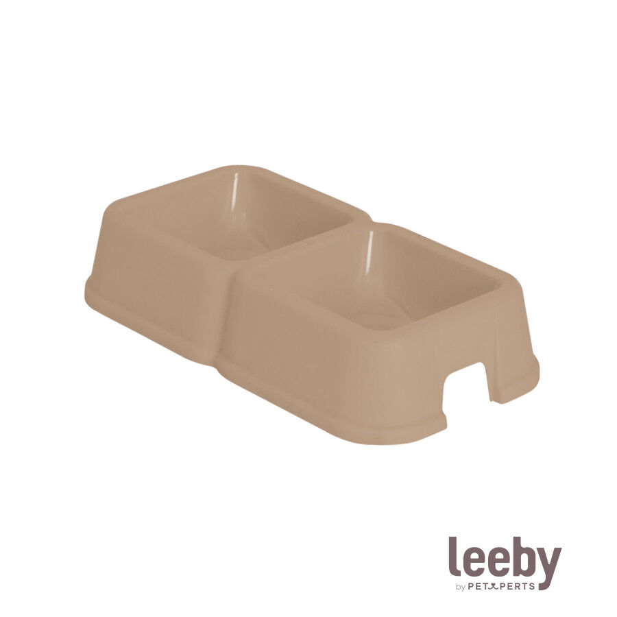 Leeby Comedouro Duplo Quadrado Taupe para c&atilde;es, , large Imagem n&uacute;mero 2