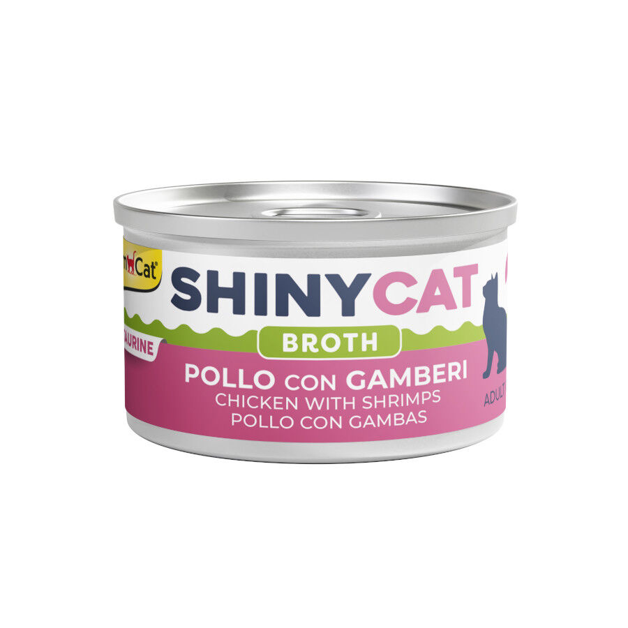 70 g GimCat Shiny pollo y gambas en caldo lata para gatos, , large Imagem n&uacute;mero 1