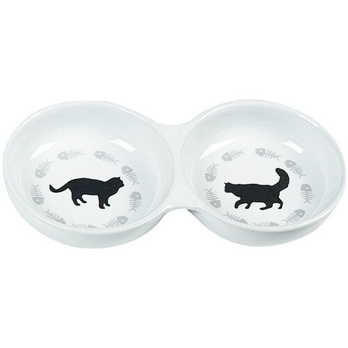 Flamingo comedero doble de cer&aacute;mica de gatos y raspas Imagem n&uacute;mero 1