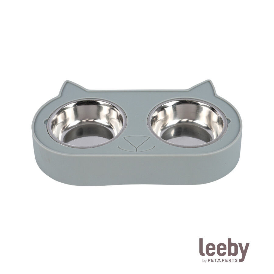 Leeby Comedouro Duplo em A&ccedil;o Inoxid&aacute;vel Verde para gatos, , large Imagem n&uacute;mero 2