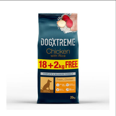 20 kg (18 + 2 kg gratis!) Dogxtreme Adult Frango e Arroz ração para cães
