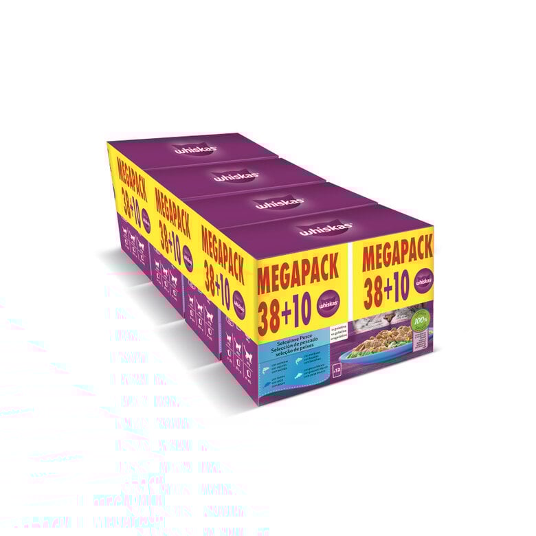 48 saquetas x 85 g Whiskas Seleção Peixes Gelatina em Sache para Gatos Adultos,  Imagem número 1 48 saquetas x 85 g Whiskas Seleção Peixes Gelatina em Sache para Gatos Adultos, , large Imagem número 1