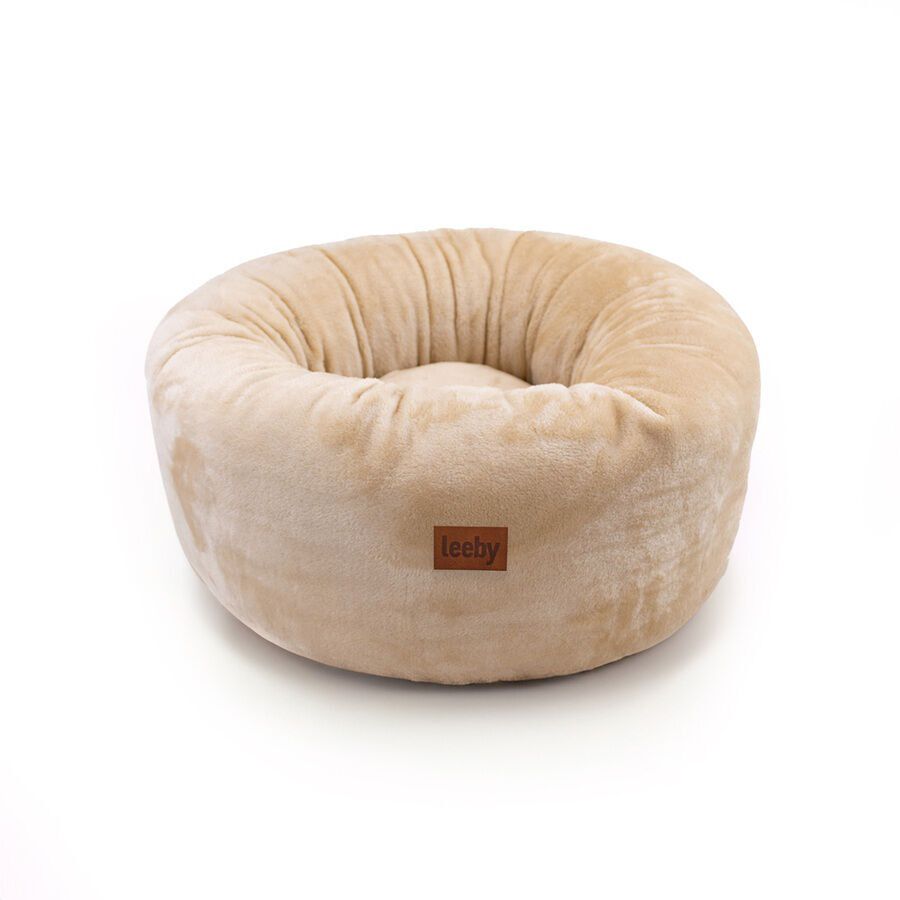 Leeby Cama Donut Premium Capa Amov&iacute;vel de Veludo branco para gatos, , large Imagem n&uacute;mero 1
