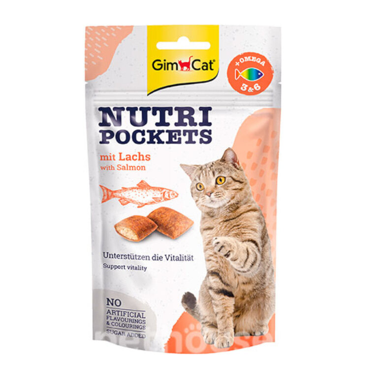60 g Gimcat Biscoitos Nutri Pockets de salmão para gatos,  Imagem número 1 60 g Gimcat Biscoitos Nutri Pockets de salmão para gatos, , large Imagem número 1